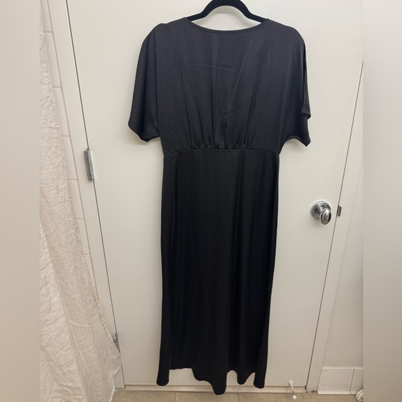 Satin V-Neck Flutter Sleeve A-Line Gown - Picture 4 of 6